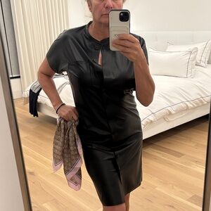 Theory Black Leather Mini Dress faux leather